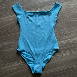 GANNI Women’s Stretch Seersucker One Piece Swimsuit Sky Blue Sz 36/ US 4, EUC